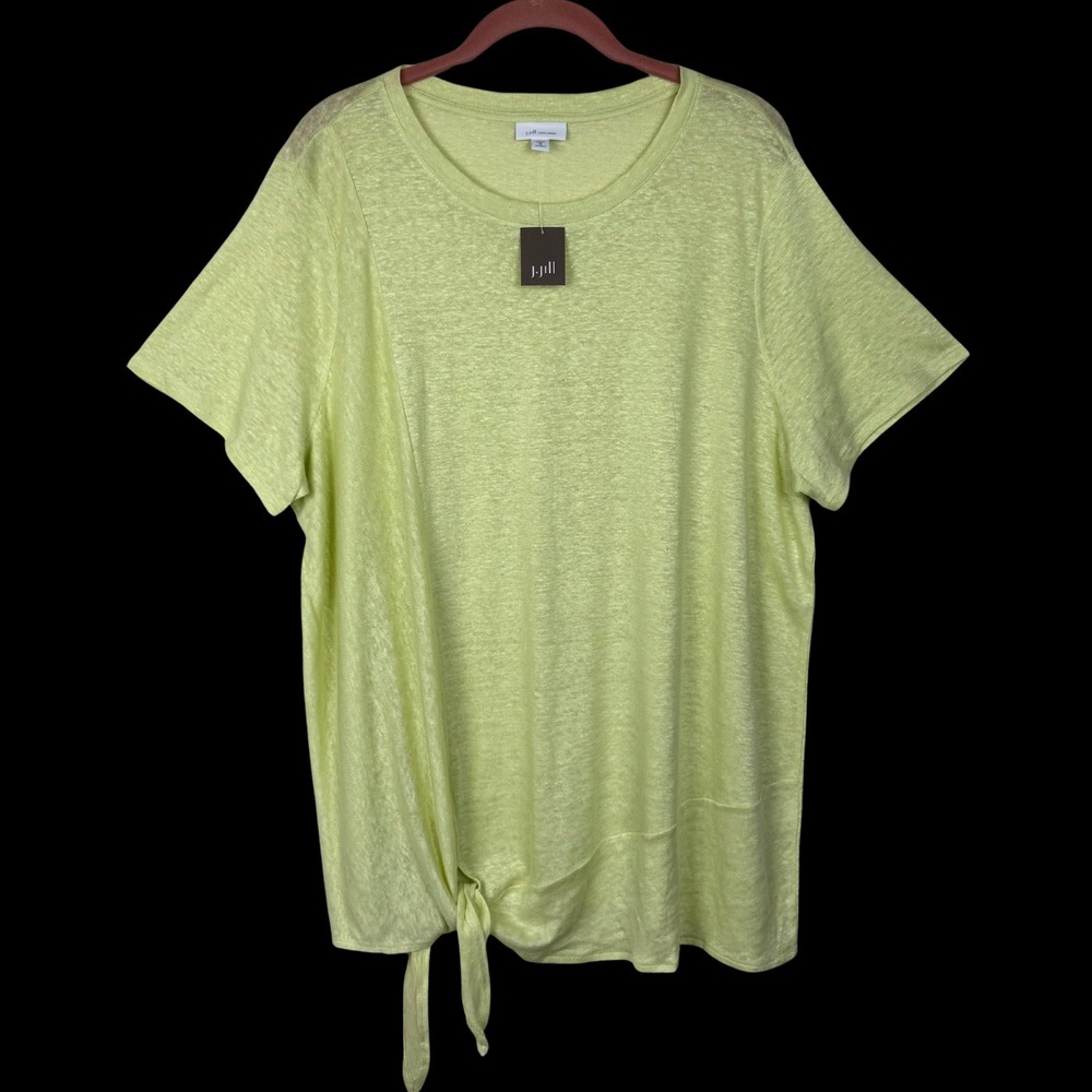NEW J. Jill Love Linen Side-Tie Hem Top Coastal Summer Womens 2X Zest Green Chic